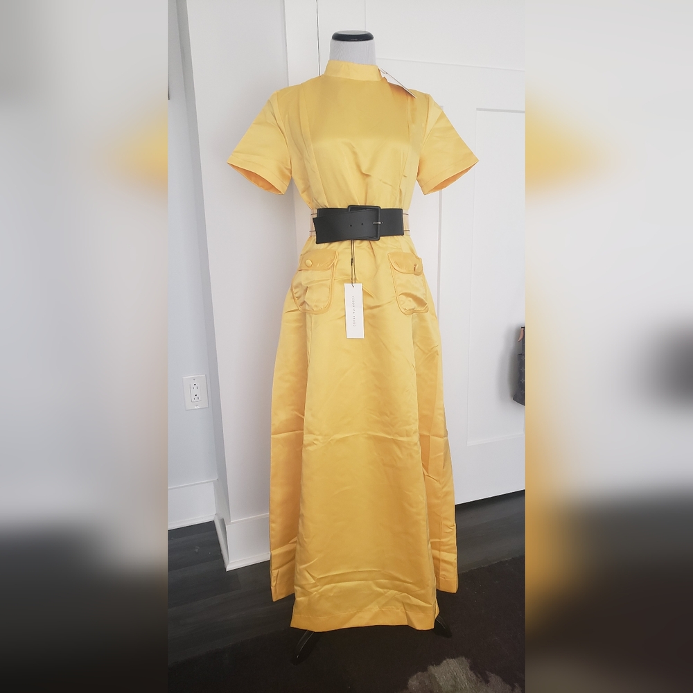 Maxi short sleeve pocket mod sunflower yellow retro vibe elegant dress - Picture 7 of 7